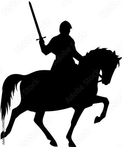 Medieval Knight Riding Horse Silhouette