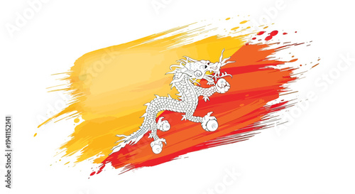 White Dragon Illustration on Colorful Background.