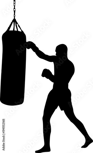 Boxer Training with Punching Bag Silhouette