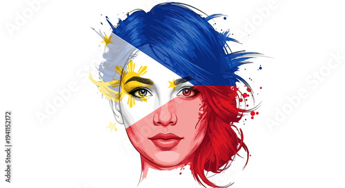 Woman with colorful hair and makeup.