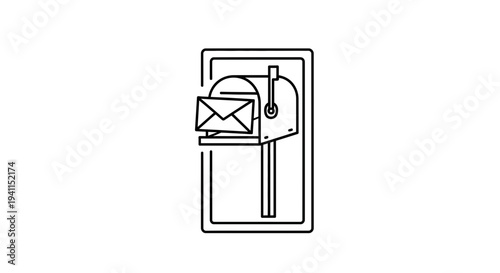 Minimalist line art illustration of a classic mailbox with an envelope for message delivery and