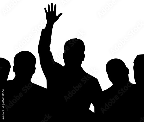 Man Raising Hand in Crowd Silhouette