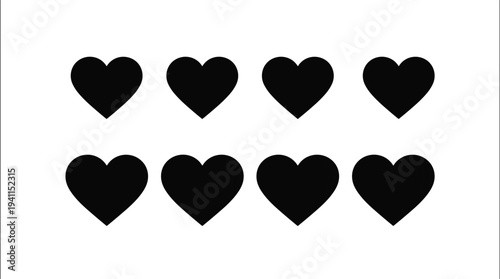 Black heart silhouette set, love symbols for valentines day, romantic icon collection, minimalist wedding elements, health care heart vector, charity icons,