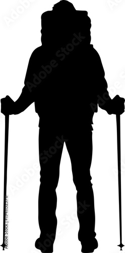 Hiker with Trekking Poles Silhouette