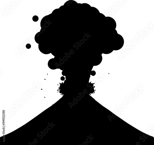 Volcano Erupting with Smoke Silhouette