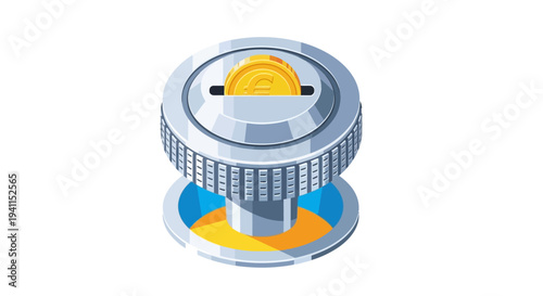 Golden Coin Dropped into Futuristic Slot Machine for Gambling or Investment