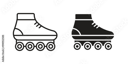 Roller skates icon black, line, flat vector, isolated illustration.