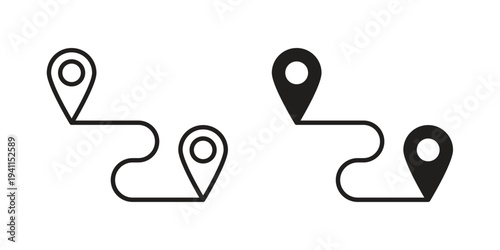 Route icon black, line, flat vector, isolated illustration.