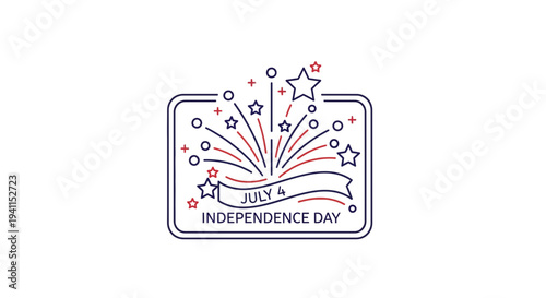 Abstract line art illustration celebrating American independence day with festive fireworks design