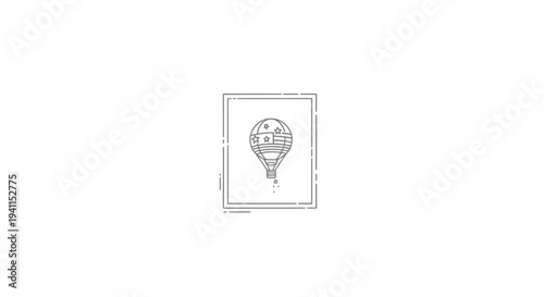 Minimalist patriotic hot air balloon icon inside a decorative geometric frame vector illustration