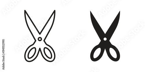 Scissor icon black, line, flat vector, isolated illustration.