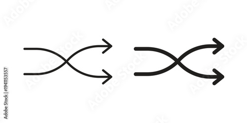 Shuffle icon black, line, flat vector, isolated illustration.