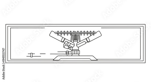 Minimalist line art illustration of a compact portable outdoor camping stove design for adventure