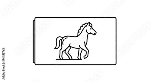 Clean outline drawing of a majestic horse in motion within a simple rectangular frame,