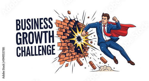 Man Breaking Through Brick Wall.