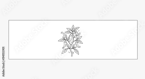 Hand-drawn outline of a vibrant chili pepper plant, showcasing fresh pods and lush leaves with an