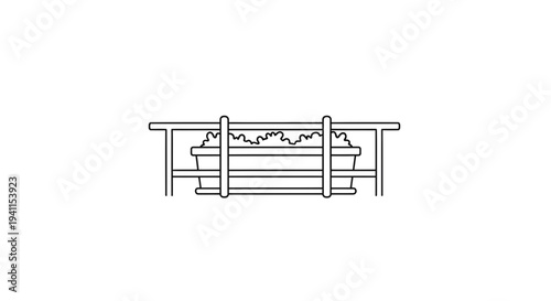 minimalist line art icon of a window box filled with plants on a balcony railing for urban