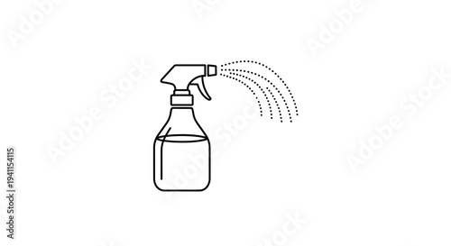 Minimalist outline icon of a spray bottle releasing a fine mist, perfect for cleaning, gardening,
