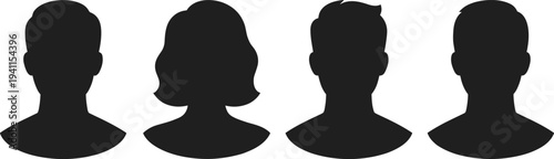 Set of Four Anonymous Male and Female Human Head Silhouettes and Avatar Profile Icons for Business Team Group and User Interface