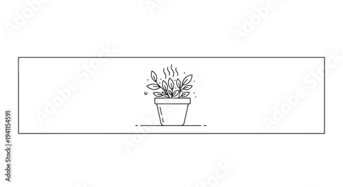 Minimalist line art illustration of a fragrant potted plant conveying freshness and natural essence