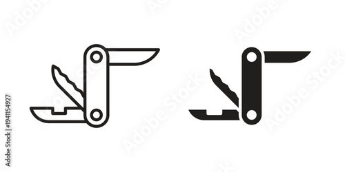Swiss Knife icon black, line, flat vector, isolated illustration.