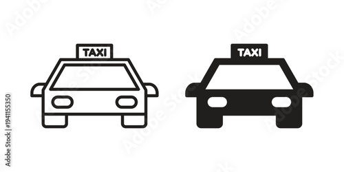 Taxi icon black, line, flat vector, isolated illustration.
