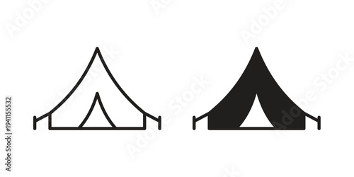 Tent icon black, line, flat vector, isolated illustration.