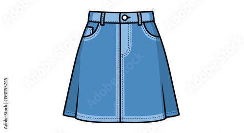 Casual blue denim A-line skirt with front button closure and pockets, a versatile and stylish choice for everyday wear.