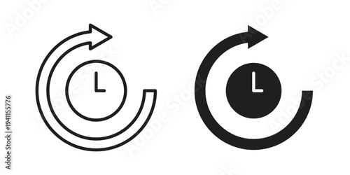 Time forward icon black, line, flat vector, isolated illustration.