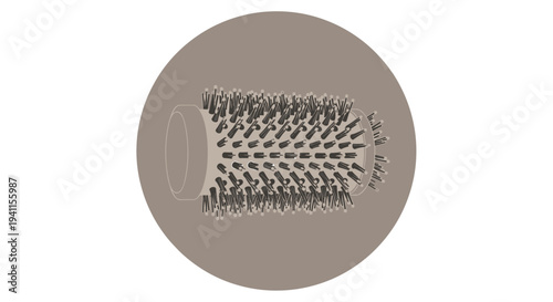 Detailed round hairbrush icon with numerous bristles, signifying a tool for hair styling, volumizing, and creating smooth blowouts.