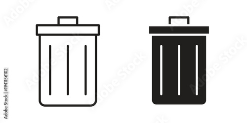 Trash Bin icon black, line, flat vector, isolated illustration.