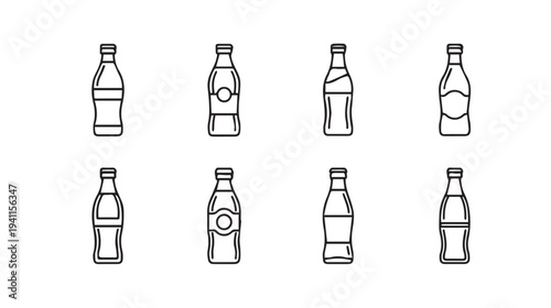 Collection of soda bottle icons line art beverage concept isolated on white background