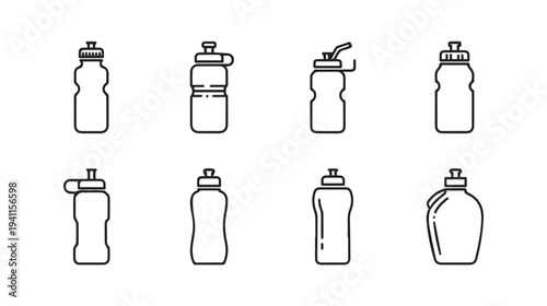 Collection of Sports Water Bottles Icons Line Art Healthy Lifestyle and Hydration