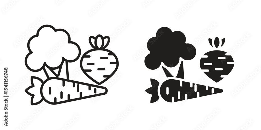 Fototapeta premium Vegetable icon black, line, flat vector, isolated illustration.