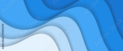 Modern Blue Layered Wave Abstract Background. A serene vector illustration featuring flowing azure and sky blue organic shapes with soft shadows and fine line textures. Ideal for water or tech themes.