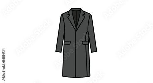Classic dark gray long coat with a notched lapel and button-front closure, a sophisticated outerwear piece for formal or business attire.
