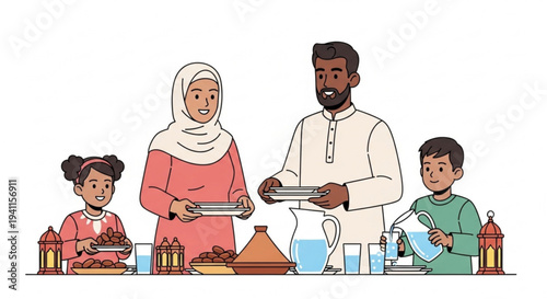 Woman serving a vibrant traditional feast, meticulously arranging an array of delicious cultural dishes on a beautifully decorated table, ready for a special celebratory meal or gathering