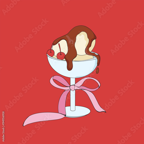 Vanilla Ice Cream Sundae with Chocolate Sauce