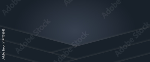 Minimalist Dark Navy Geometric Chevron Background. A sleek vector illustration featuring layered, deep blue diagonal panels with subtle shadows. Ideal for corporate headers and professional tech UI.