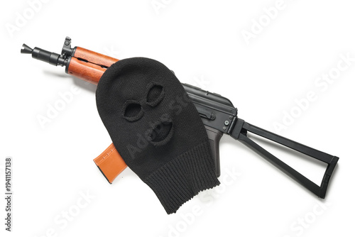 Balaclava with rifle on whi...