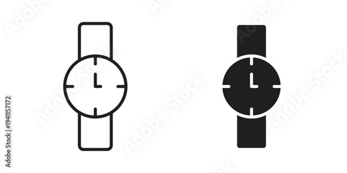Watch icon black, line, flat vector, isolated illustration.