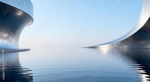 Modern Architecture with Reflective Water Surroundings