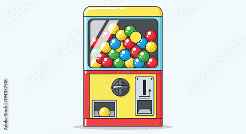 Retro Gumball Machine Filled with Colorful Balls and Dispensing One