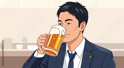 Pixel Art Man in Suit Drinking Beer at Bar