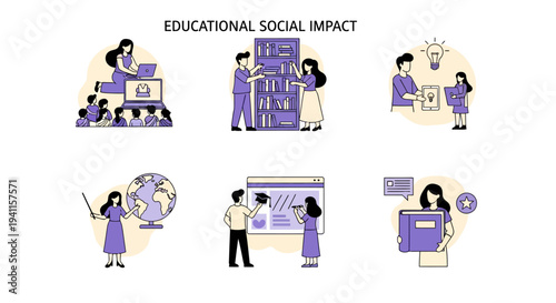 Six vignettes illustrating educational social impact through learning activities and resources