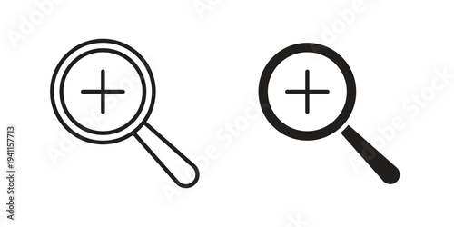 Zoom in icon black, line, flat vector, isolated illustration.