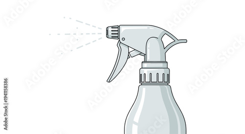 Detailed spray bottle icon with a trigger nozzle, depicting a versatile tool for cleaning, hair styling, or plant care, emitting fine mist.
