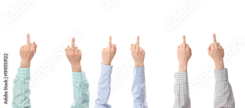 Many hands showing middle f...