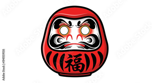 Japanese Daruma Doll, Red, Good Luck Symbol, Japanese Culture, Illustration