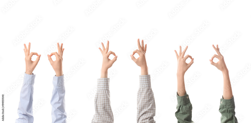 Fototapeta premium Many hands showing OK on white background